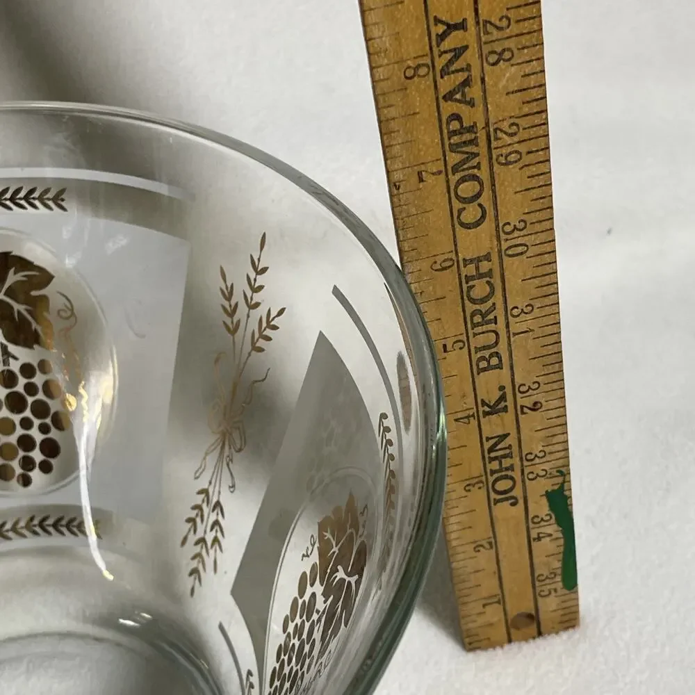 Vintage MCM Hazel Atlas Gold Grapes & Wheat Chip Serving Bowl White Panel